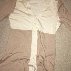 tan and white silk/cashmere cardigan